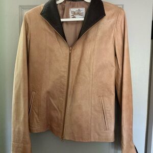 Two-Tone Leather Jacket in Camel and Black
